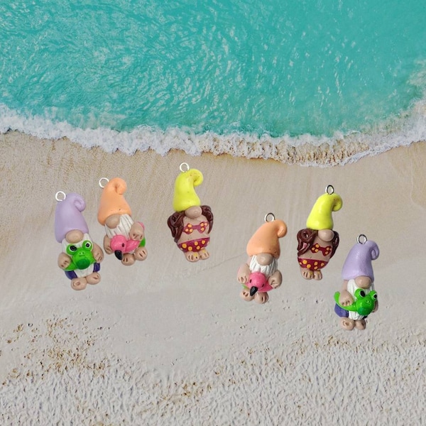 Kawaii summer beach gnome nautical charms / polymer clay gnome charms / kawaii toadstool charms / gnome charms nautical summer gnome