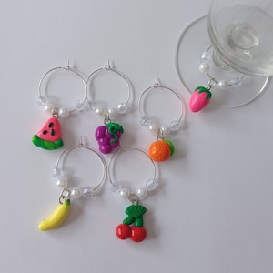 Set of 6 Red fruit wine charms / summer wine charms / food wine charms / set of 6 polymer clay wine charms