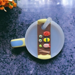 Polymer clay straw tag tumbler topper / clay tumbler accessories / sushi plate tumbler topper straw tag / sushi tumbler accessories