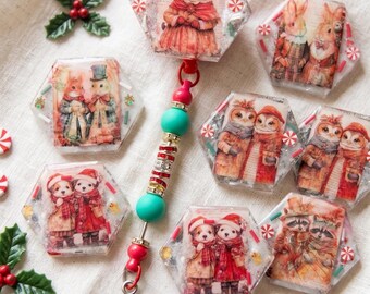 Beaded cute winter animals badge reel / christmas holiday medical school ID badge reel / gift for teacher nurse
