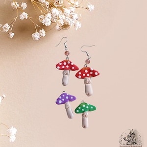 Polymer clay handmade mushroom toadstool earrings / polymer clay muchroom earrings / cottage core jewelry / toadstool dangle earrings