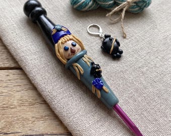 Polymer clay scarecrow crochet hook / scare crow crochet hook / fall halloween crochet hook knitting accessory