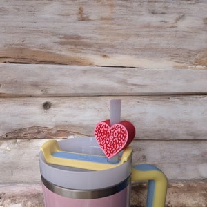 3D printed painted leopard print heart straw buddy charm tumbler accessories / tumbler charm straw buddy / cheetah heart straw topper charm