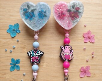 Beaded floral heart badge reel / heart BCA medical school ID badge reel / gift for teacher nurse