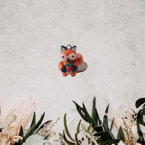 Kawaii fox charms / polymer clay fox with strawberry charms / kawaii animal charms / kawaii fox jewelry / orange red fox clay