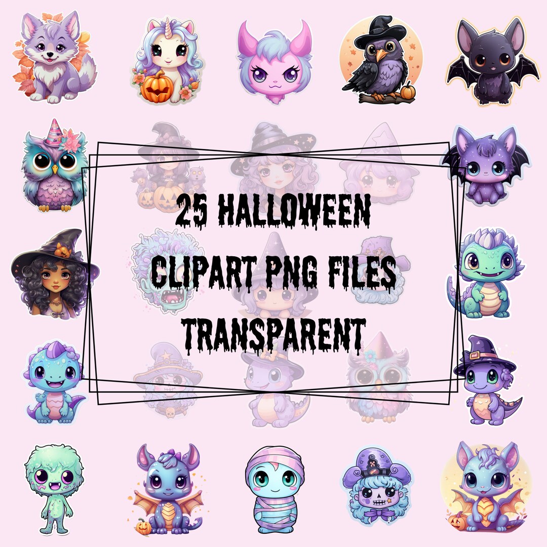 25 Kids Kawaii Halloween Pastel Clip Art Bundle Printable Transparent ...