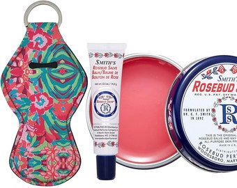 Smith’s Rosebud Salve, Lip Balm and Lip Balm Holder Keychain Bundle - Natural Lip Care Moisturizer, All-Purpose and Case for Teens, Women