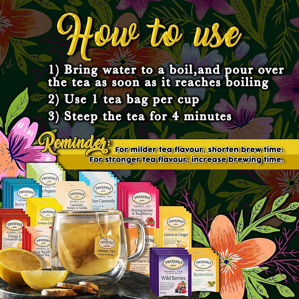 Twinings Tea Sampler Set 12 Flavors Tea Assortment 48 Assorted Tea Bags