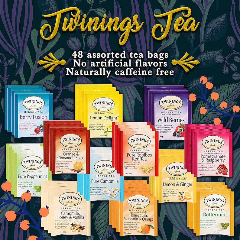 Twinings Tea Sampler Set 12 Flavors Tea Assortment 48 Assorted Tea Bags
