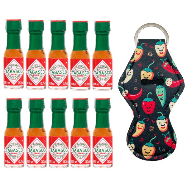 Bouteilles de sauce piquante Tabasco originales, lot de 10 mini bouteilles miniatures de sauce piquante avec porte-clés porte-clés piment rouge - 3,7 ml