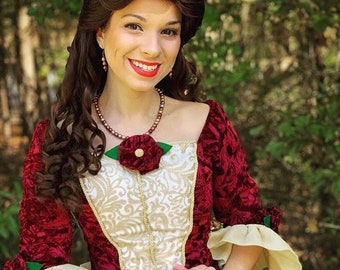 Belle Pink Dress, Winter Cape, Princess Gown, Red Cape