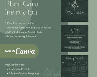 Digital Plant Care Instruction Card Printable & Editable + Watering Schedule + Plant Quote Instagram Templates | Plant Store Templates