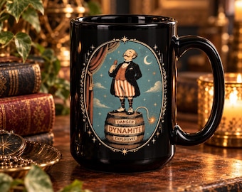 Haunted Mansion Dynamite Man Mug, 15 oz Black Mug Stretching Room Portrait Inspired Coffee Mug, Gothic Disney Gift, Foolish Mortals Mug