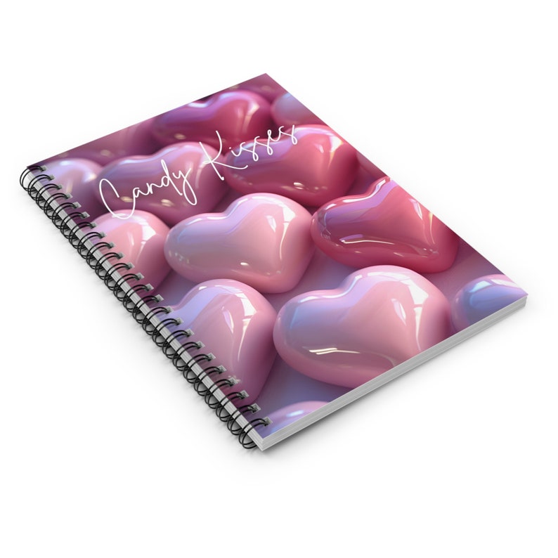 Candy Kisses Spiral Notebook, Pink Glossy Hearts Notebook, Love Journal, Romantic Gift, Cute
