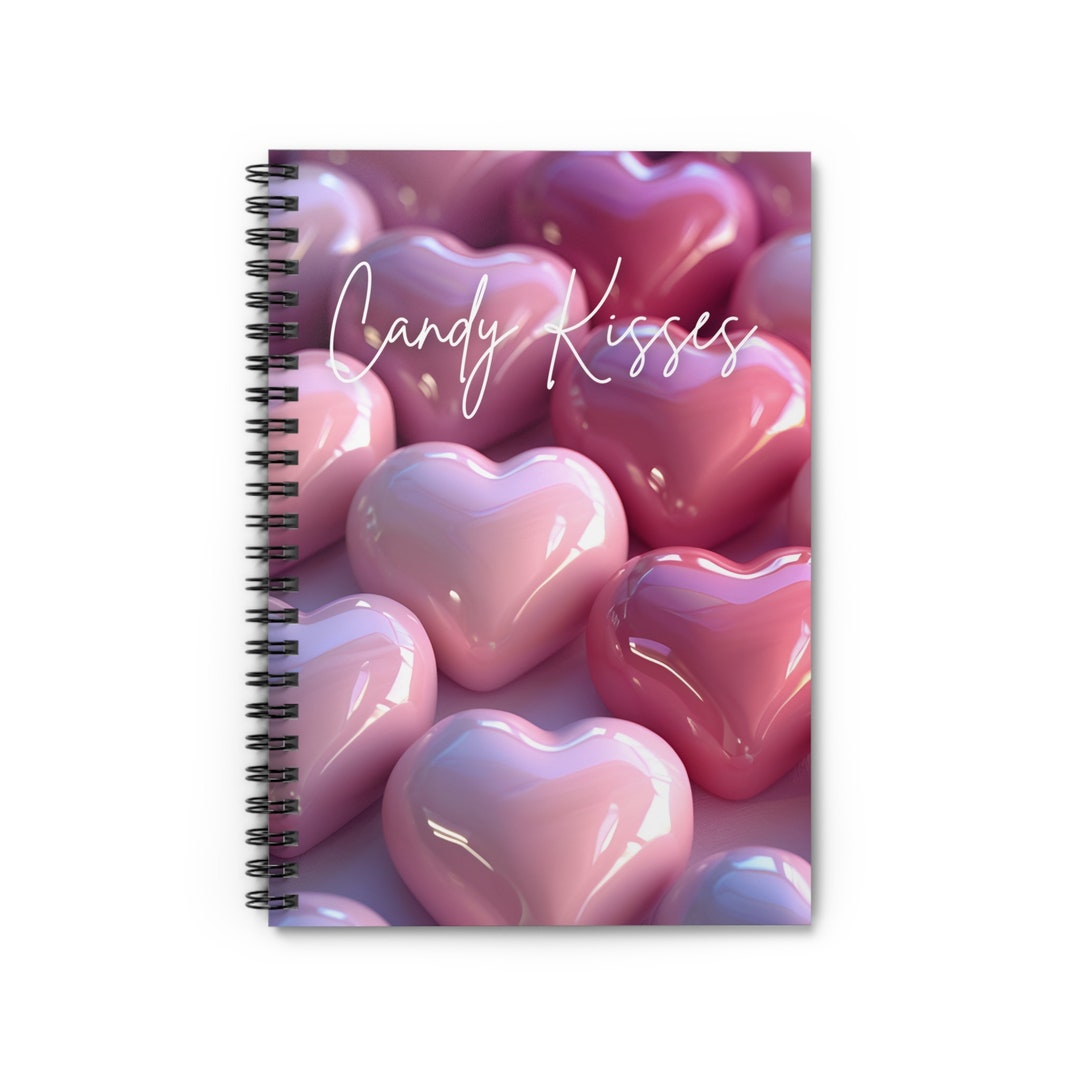 Candy Kisses Spiral Notebook, Pink Glossy Hearts Notebook, Love Journal, Romantic Gift, Cute