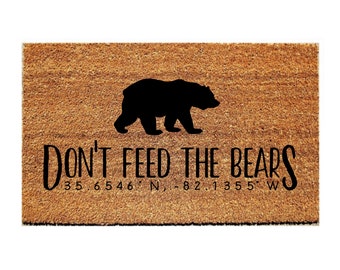Custom Doormat | don&#39;t feed the bears, with custom coordinates