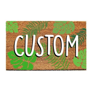 Custom Doormat | Tropical Leaves | Custom Text Personalized
