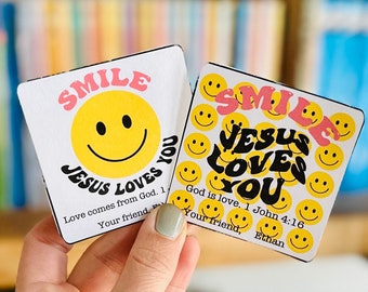Smile Jesus Loves You Valentine | Christian Bible Verse Valentine| God is Love |Groovy Smiley Face Valentine| Class Valentine Card