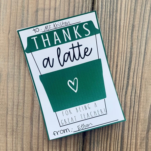 Thanks A Latte Teacher Gift Card Holder | Teacher Gift | Teacher Valentine's Gift | Teacher Appreciation Gift | End of Year Teacher Gift