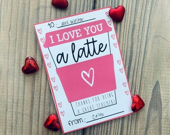 Te amo un maestro de café con leche San Valentín imprimible / Regalo de maestro de San Valentín / Titular de la tarjeta de regalo de café imprimible / Lindo regalo de maestro