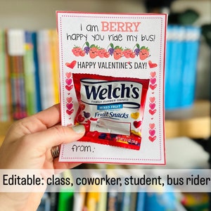 Fruit Snack Valentine's Day Printable | Berry Happy Ride My Bus | Berry Glad You're My Friend | Estudante | Colega de trabalho | Escritório | Classe Valentine