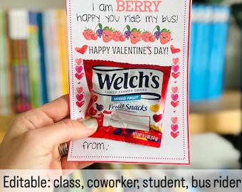 Merienda de frutas para el día de San Valentín imprimible / Berry Happy Ride My Bus / Berry Glad You're My Friend / Student / Workcompañer / Office / Class Valentine