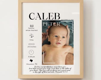 Digital Birth Stats with Picture Printable | Custom Birth Stats Print Template | Personalized Baby Gift | Baby Dedication Gift | Baby Poster