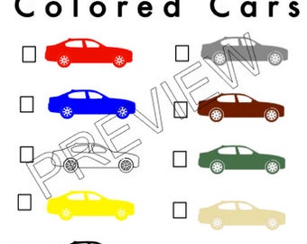 I Spy Colored Car Printable | Road Trip Activity for Kids | Road Trip Printable | Road Trip Binder | I Spy Cars