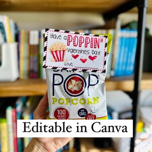 Popcorn Valentine&#39;s Day Class Printable| Editable Easy Valentine Printable| Non Candy Valentine | Gluten Free Valentine| Digital Download