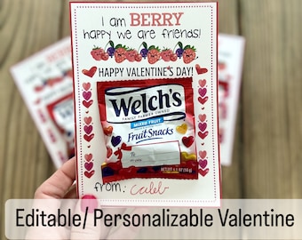 Fruit Snack Valentine's Day Printable | Vday Printable | Berry Happy You're My Friend | Berry Glad You're My Friend| School Valentine