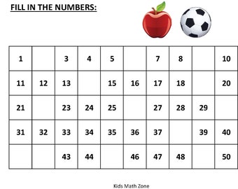 Fill in Missing Numbers 1 to 50 (10 Printable Worksheets )/pdf/ Preschool activities/ Kindergarten/ Grade 1/ Year 1/ 1 to 50/