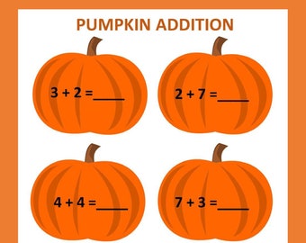 Hojas de trabajo de suma de calabazas: Actividades matemáticas de Acción de Gracias (Descargar PDF)