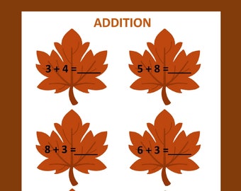 Hojas de trabajo de suma de otoño: Actividades matemáticas para el Día de Acción de Gracias (Descargar PDF)