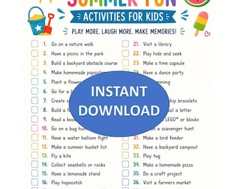 Summer Activities Checklist for Kids Printable | Summer Bucket List | Kids Activity Checklist | Summer Fun Ideas | Family, Build Memories