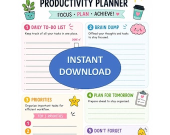 Day Planner, Day Organizer, Daily Schedule, kids Task Planner, Daily To Do List, Hourly Daily Planner, Productivity Planner, Kids Journal