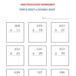 Multiplikation dreistellig x zweistellig (10 druckbare Arbeitsblätter), Jahr 3,4,5,6 / Klasse 3,4,5,6 / Multiplikationspraxis, Multiplizieren mit