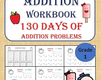 Addition Workbook: 100 Practice Printable Worksheets(PDF) Kindergarten 1st Grade Early Learning | Basic Math Practice & Homeschool Resource