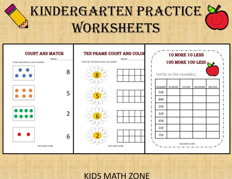 Kindergarten Practice Worksheets 50 Printable Worksheets, Kindergarten worksheets, Preschool, counting number, Homeschool practice image 3