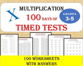 Multiplication Drills: 100 Days Timed Tests ages 8-10, Printable 3rd to 5th-grade multiplication worksheets. Math Games Practice workbook.