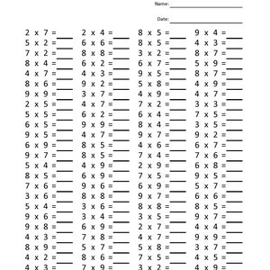 Multiplication 5 minute drill Worksheets with answers/pdf/ Year 2,3,4/ Grade 2,3,4/Printable worksheets/ Basic multiplication image 3