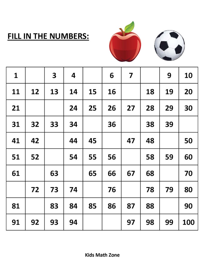 missing numbers 1 to 100 10 printable worksheets pdf etsy