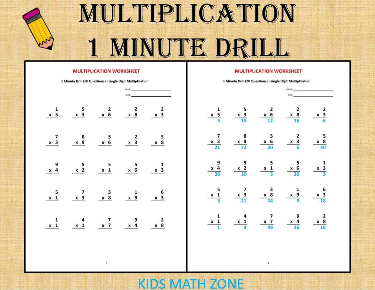 Multiplication 1 Minute Drill V 10 Math Worksheets With Answers Pdf 