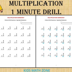 Multiplication 1 Minute Drill V 10 Math Worksheets With Answers/ Pdf ...