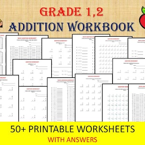 Math Addition Worksheets for Grade 1, 2/ one per day/ Year 1,2/ Grade 1,2/ With Answers/ Numeracy Games Kids/ Printable addition