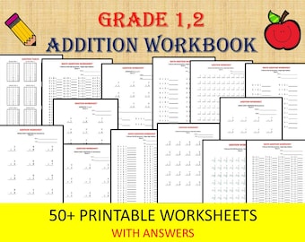 Grade 1-2 Math Addition Workbook: 50+ Printable Worksheets (PDF)