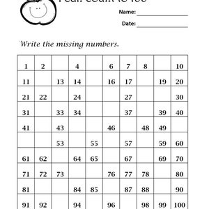 Missing Numbers 1 to 100 (10 Printable Worksheets )/pdf/ Preschool ...