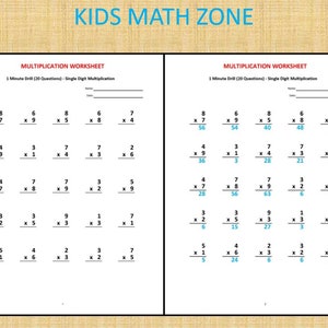 Multiplication 1 Minute Drill V 10 Math Worksheets With Answers/ Pdf ...