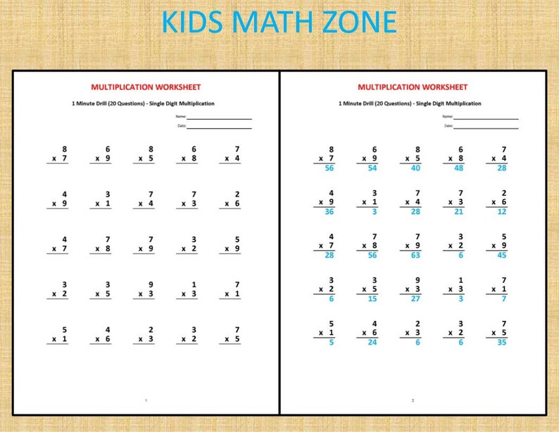 multiplication 1 minute drill v 10 math worksheets with etsy