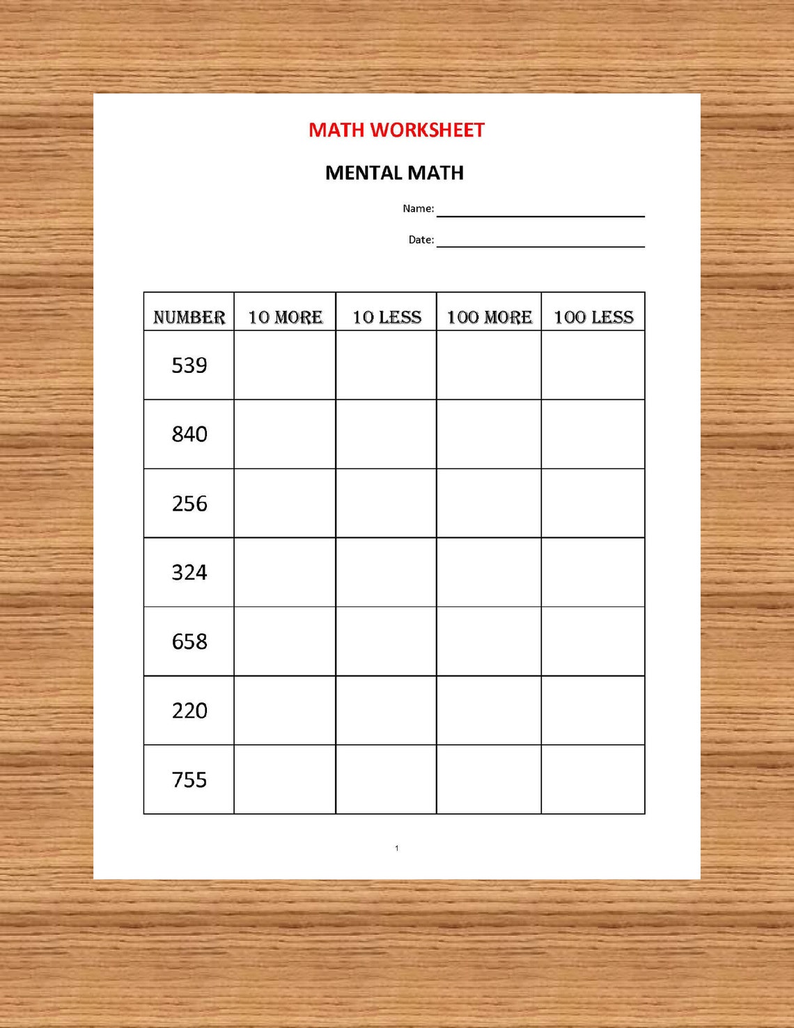 Mental Math 10 Math Worksheets Pdf/ Kindergarten Year 1, 2,/ Grade 1,2, / Printable 10 More 10 ...