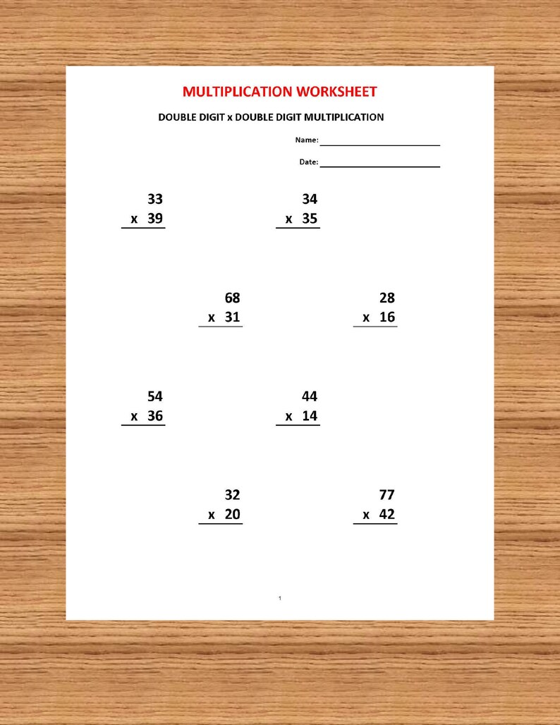 multiplication double digit 10 math worksheets with etsy
